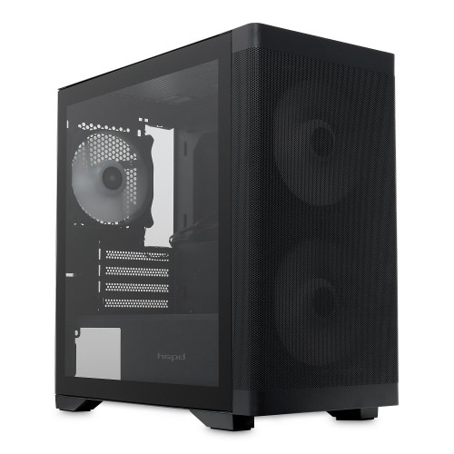 Корпус без блока питания/ Case HSPD M320, Mesh Mini-tower, Black, slide TG, 0.45 SPCC, 2x140mm ARGB (M11-140)+1x120mm ARGB (M11-120) mATX, mITX 160/340/184mm 2x2.5", 2x3.5", 4xPCI 2xUSB-A 3.0, 1xUSB-A 1.0 390x200x385mm