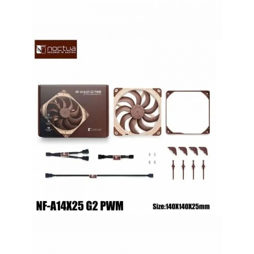 Кулер для корпуса/ Case Cooler Noctua NF-A14x25 G2 PWM (140x140x25mm, 4-pin PWM, 91.58FM, 24.8dBA, 1500RPM, Beige/Brown)