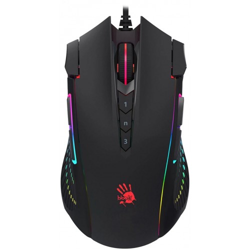 Купить игровую мышь A4Tech Bloody J90s черного цвета с оптическим сенсором 8000dpi и 12 кнопками - идеальный выбор для геймеров!