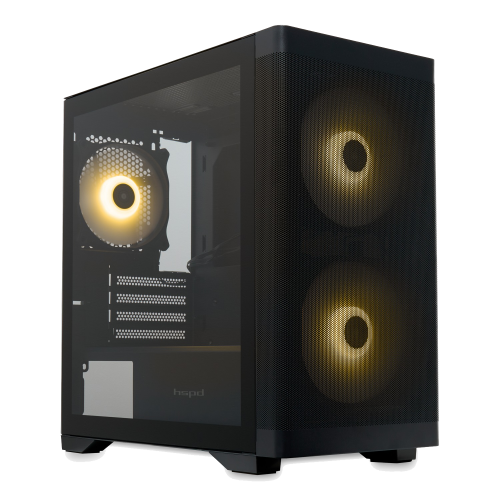 Корпус без блока питания/ Case HSPD M320, Mesh Mini-tower, Black, slide TG, 0.45 SPCC, 2x140mm ARGB (M11-140)+1x120mm ARGB (M11-120) mATX, mITX 160/340/184mm 2x2.5", 2x3.5", 4xPCI 2xUSB-A 3.0, 1xUSB-A 1.0 390x200x385mm