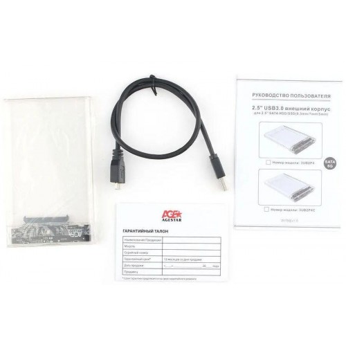 Внешний корпус для HDD/SSD AgeStar 3UB2P4C SATA III USB3.0 пластик прозрачный 2.5" [3UB2P4C]