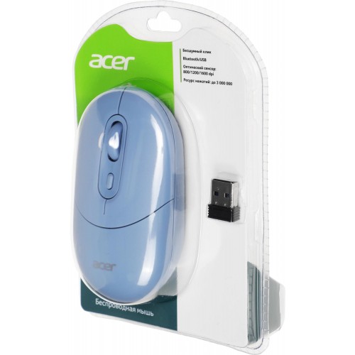 Мышь Acer OMR301 синий оптическая 1600dpi беспров. BT/Radio USB 4but (ZL.MCECC.01S)
