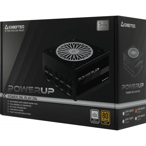 Блок питания Chieftec ATX 650W PowerUp GPX-650FC 80+ gold 24pin APFC 120mm fan 9xSATA Cab Manag RTL [GPX-650FC]