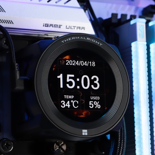 Система жидкостного охлаждения/ Water Cooling System Thermalright Core Vision 360 (360mm, LED, Black, ARGB/ Fans: 3x120mm, 72.37CFM, 27.7dBA, 2000RPM/ Pump height 66mm, Rad thickness 27mm/ S: 1700, 1200, 1851, 115X, 2011, 2066, AM5, AM4) Thermalright