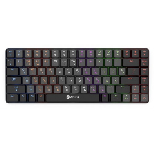 Клавиатура Оклик K615X механическая USB Slim с LED подсветкой для геймеров - серый/серебристый, 1.5м кабель