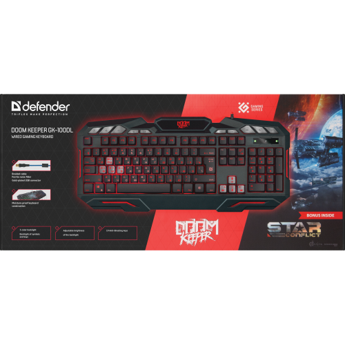 Defender Проводная игровая клавиатура Doom Keeper GK-100DL RU,3-х цветная,19 Anti-Ghost Defender