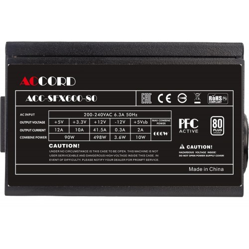 Блок питания Accord SFX 600W ACC-SFX600-80 24pin APFC 80mm fan 3xSATA RTL  Accord