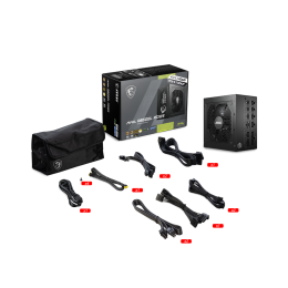 Блок питания ПК/ Power Supply MSI MAG A850GL PCIE5, 850W 80+ Gold (ATX, 3.0, PCIe 5.0, Full modular, 1x24(20+4)pin, 2xCPU 8(4+4)pin, 4xPCIe*2 8(6+2)pin, 1x12VHPWR, 8xSATA3, 4xMOLEX4pin, Active, 120x120mm, 150x140x86mm, APFC, black)