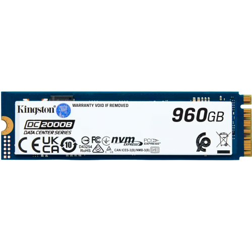 Твердотельный накопитель/ Kingston SSD DC2000B 960GB, M.2 22x80mm, NVMe, PCIe Gen 4x4, 3D TLC, R/W 7000/1300MB/s, IOPs 540 000/47 000, TBW 700, DWPD 0.4 (12 мес) Kingston