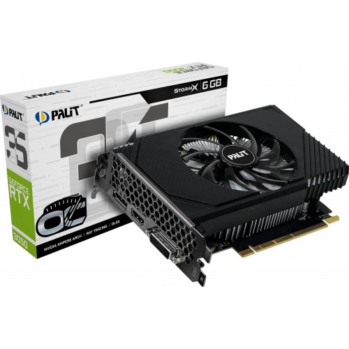 Видеокарта Palit GeForce RTX 3050 6GB GDDR6 - PCI-E 4.0, STORMX OC, 1042/14000, DVI/HDMI/DP