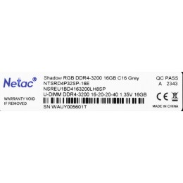 Оперативная память DDR4 16Gb 3200MHz Netac NTSRD4P32SP-16E Shadow RGB RTL PC4-25600 CL16 DIMM 288-pin 1.35В single rank с радиатором Ret [NTSRD4P32SP-16E]