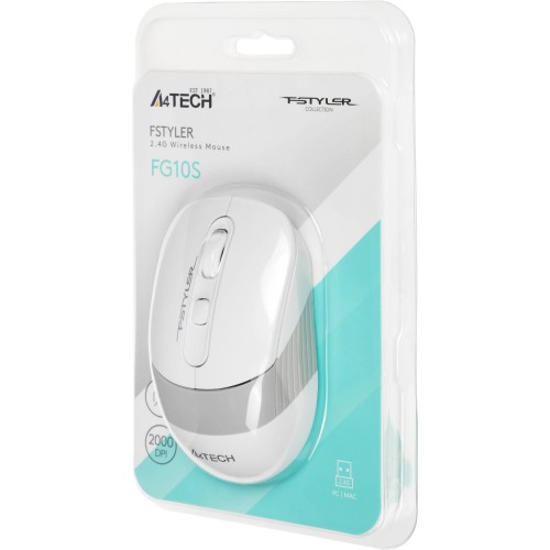 Мышь A4Tech Fstyler FG10S белый/серый оптическая 2000dpi silent беспров. USB для ноутбука 4but (FG10S WHITE)