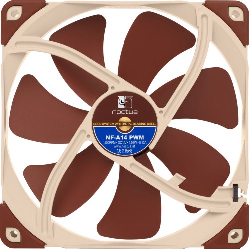 Кулер для корпуса/ Case Cooler Noctua NF-A14 PWM (140x140x25mm, 4-pin PWM, 82.5CFM, 24.6dBA, 1500RPM, Beige/Brown)