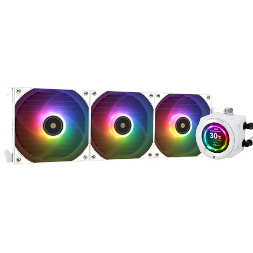 Система жидкостного охлаждения/ Water Cooling System Thermalright Core Vision 360 (360mm, LED, White, ARGB/ Fans: 3x120mm, 72.37CFM, 27.7dBA, 2000RPM/ Pump height 66mm, Rad thickness 27mm/ S: 1700, 1200, 1851, 115X, 2011, 2066, AM5, AM4) Thermalright