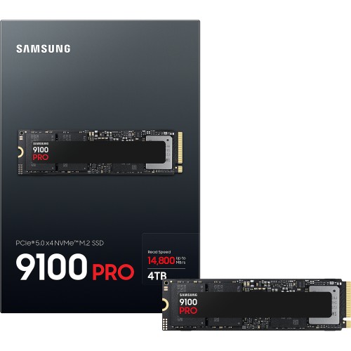 Твердотельный накопитель/ Samsung SSD 9100 PRO, 4000GB, M.2(22x80mm), NVMe 2.0, PCIe 5.0 x4, V-NAND TLC, R/W 14800/13400MB/s, IOPs 2 200 000/2 600 000, TBW 2400, DWPD 0.3 (12 мес.) Samsung Electronics