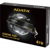 Твердотельный накопитель/ ADATA SSD LEGEND 960, 4000GB, M.2(22x80mm), NVMe 1.4, PCIe 4.0 x4, 3D NAND, R/W 7400/6800MB/s, IOPs 700 000/550 000, DRAM buffer 4000MB, TBW 3120, DWPD 0.43, with Heat Spreader (5 лет) ADATA