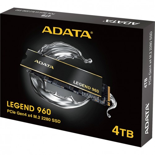 Твердотельный накопитель/ ADATA SSD LEGEND 960, 4000GB, M.2(22x80mm), NVMe 1.4, PCIe 4.0 x4, 3D NAND, R/W 7400/6800MB/s, IOPs 700 000/550 000, DRAM buffer 4000MB, TBW 3120, DWPD 0.43, with Heat Spreader (5 лет) ADATA