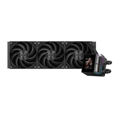 Система охлаждения/ Water Cooling System PCCooler DS360 Display BK (310W, 360mm, LED, Black, ARGB Pump/ Fans: 3x120mm, 90.56CFM, 39.8dBA, 2500RPM/ Pump height 65mm, 15dBA, 2600RPM, Rad thickness 27mm/ S: 1851, 1700, 1200, 115X, AM5, AM4) PcCooler