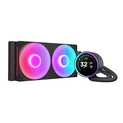 Система жидкостного охлаждения для ПК/ Water Cooling System NZXT Kraken Elite 280 RGB (250W, 280mm, LED temp., Black/ Fans: 2x140mm, 98.61CFM, 34.5dBA, 2000RPM/ Pump height 65mm, 2800RPM, Rad thickness 27mm/ S: 1851, 1700, 1200, 115X, AM5, AM4) NZXT