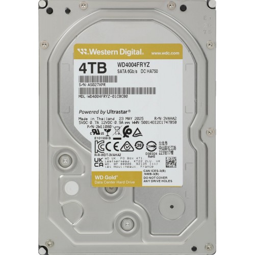 Жесткий диск WD SATA-III 4TB WD4004FRYZ Server Gold - 7200rpm, 256Mb, 3.5 для надежного хранения данных