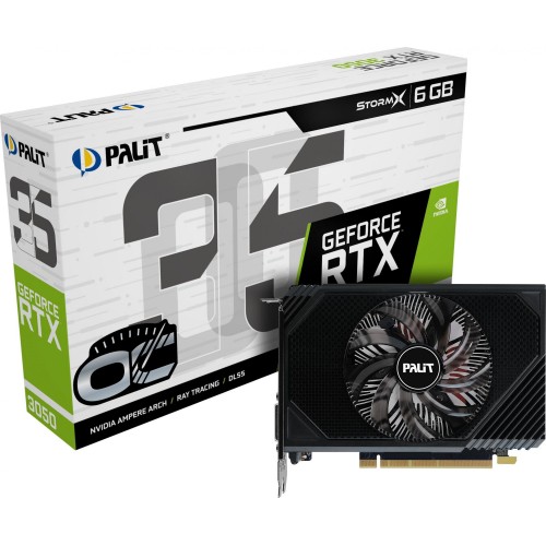 Видеокарта Palit GeForce RTX 3050 6GB GDDR6 - PCI-E 4.0, STORMX OC, 1042/14000, DVI/HDMI/DP