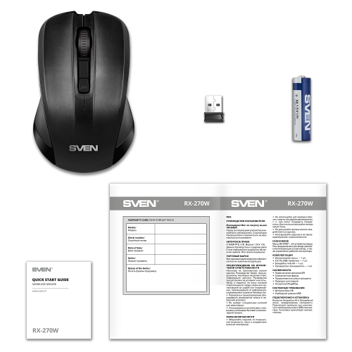 Беспроводная мышь SVEN RX-270W чёрная (3+1кл. 800-1600DPI, блист) Sven
