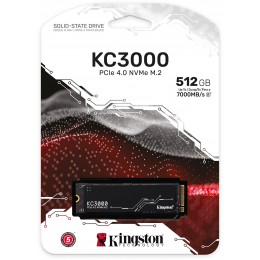 Твердотельный накопитель/ Kingston SSD KC3000, 512GB, M.2(22x80mm), NVMe, PCIe 4.0 x4, 3D TLC, R/W 7000/3900MB/s, IOPs 450 000/900 000, DRAM buffer 512MB, TBW 400, DWPD 0.71, with Heat Spreader (60 мес)