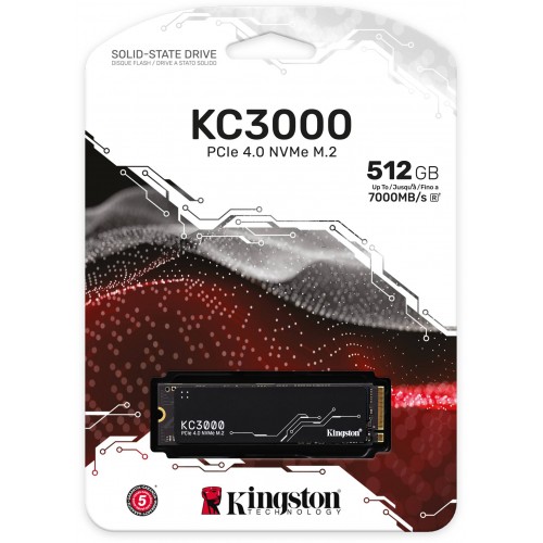 Твердотельный накопитель/ Kingston SSD KC3000, 512GB, M.2(22x80mm), NVMe, PCIe 4.0 x4, 3D TLC, R/W 7000/3900MB/s, IOPs 450 000/900 000, DRAM buffer 512MB, TBW 400, DWPD 0.71, with Heat Spreader (60 мес) Kingston