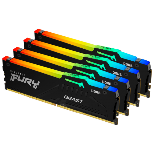 Купить оперативную память Kingston 64GB DDR5 5200MT/s CL40 DIMM (4 модуля) FURY Beast RGB XMP - высокая производительность для геймеров и профессионалов.