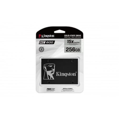 Твердотельный накопитель/ Kingston SSD KC600, 256GB, 2.5" 7mm, SATA3, 3D TLC, R/W 550/500MB/s, IOPs 90 000/80 000, DRAM buffer 256MB, TBW 150, DWPD 0.32 (12 мес) Kingston