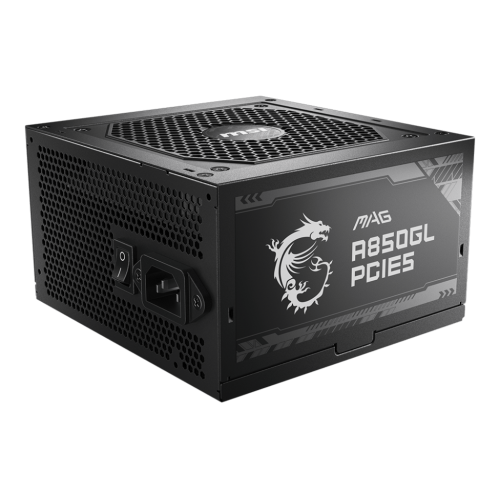 Блок питания ПК/ Power Supply MSI MAG A850GL PCIE5, 850W 80+ Gold (ATX, 3.0, PCIe 5.0, Full modular, 1x24(20+4)pin, 2xCPU 8(4+4)pin, 4xPCIe*2 8(6+2)pin, 1x12VHPWR, 8xSATA3, 4xMOLEX4pin, Active, 120x120mm, 150x140x86mm, APFC, black) MSI