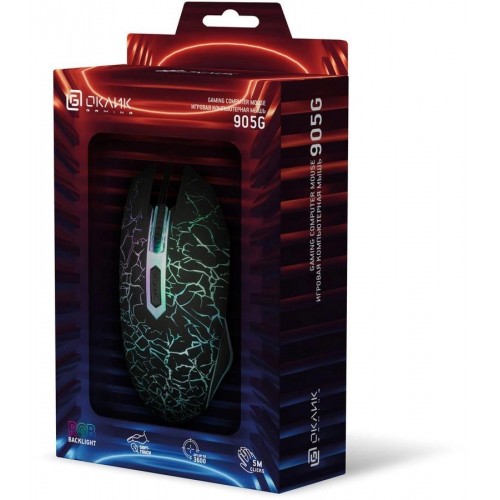 Мышь Оклик 905G INVASION черный оптическая 3600dpi USB для ноутбука 6but (405626)