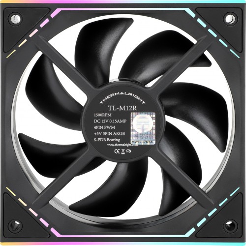 Кулер для корпуса/ Case Cooler Thermalright TL-M12R Reverse (124x120x25mm, 4-pin PWM, ARGB, 42.6CFM, 23.2dBA, 1500RPM, Black) Thermalright