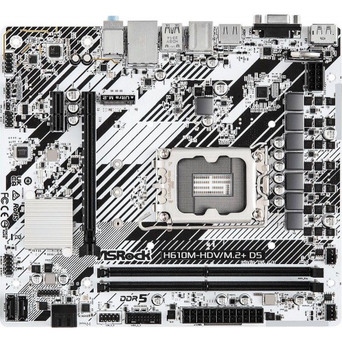 Купить материнскую плату Asrock H610M-HDV/M.2+ D5 Soc-1700: Intel H610, 2xDDR5, mATX, 8ch звук, HDMI и DP