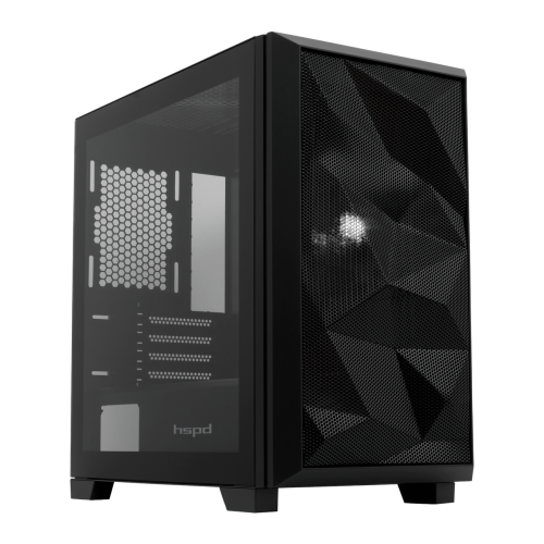 Корпус без блока питания/ Case HSPD M340, Mesh Mid Tower, Black, TG, 0.5 SPCC, no fans, mATX, mITX, 165/350/200mm, 2x2.5", 2x3.5", 4xPCI, 1xUSB-A 3.0, 2xUSB-A 2.0, 415x220x410mm HSPD