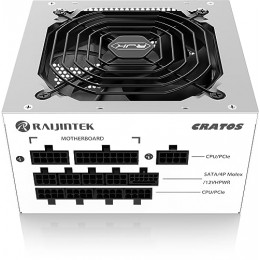 Блоки питания/ Power Supply Raijintek CRATOS 1200, 1200W 80+ Gold (ATX, 3.1, PCIe 5.1, Full-modular, 1x24(20+4)pin, 2x4+4-pin CPU, 4x6+2-pin PCIe, 1x12V(2x6), 8xSATA3, 4xMolex, Active, 120x120mm, 150x140x86mm, APFC, white)