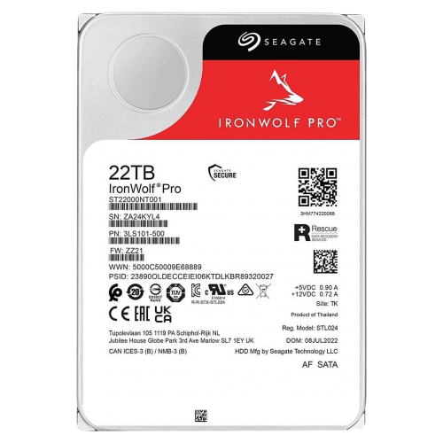 Жесткий диск/ HDD Seagate SATA3 22Tb Ironwolf Pro 7200 512Mb 1 year warranty (replacement WD221KFGX, ST20000NT001) Seagate