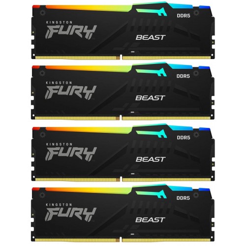 Купить оперативную память Kingston 64GB DDR5 5200MT/s CL40 DIMM (4 модуля) FURY Beast RGB XMP - высокая производительность для геймеров и профессионалов.