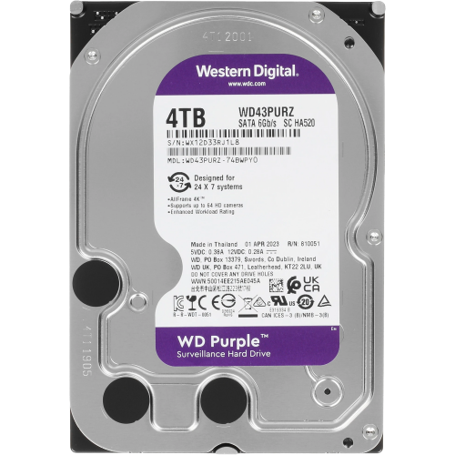 Жесткий диск WD Purple 4TB SATA3 для видеонаблюдения - RECERTIFIED, 5400 RPM, 256Mb, 1 год гарантии
