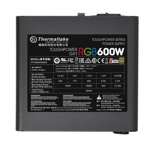 Блок питания Thermaltake ATX 600W Toughpower GX1 RGB 80+ Gold с 120mm вентилятором и 8xSATA - идеальный выбор для вашего ПК