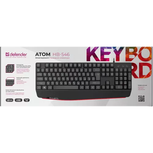 Defender Проводная клавиатура Atom HB-546 RU,черный,104+FN,1.8м Defender
