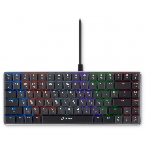 Клавиатура Оклик K615X механическая USB Slim с LED подсветкой для геймеров - серый/серебристый, 1.5м кабель