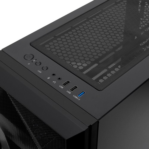 Корпус без блока питания/ Case HSPD M340, Mesh Mid Tower, Black, TG, 0.5 SPCC, no fans, mATX, mITX, 165/350/200mm, 2x2.5", 2x3.5", 4xPCI, 1xUSB-A 3.0, 2xUSB-A 2.0, 415x220x410mm HSPD