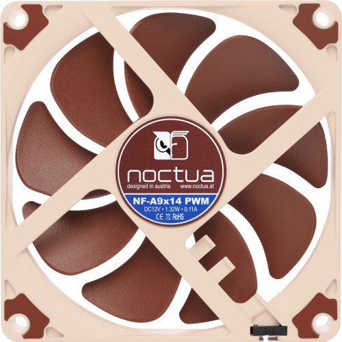 Кулер для корпуса/ Case Cooler Noctua NF-A9X14 PWM (92x92x14mm, 4-pin PWM, 29.72CFM, 19.9dBA, 2200RPM, Beige/Brown)