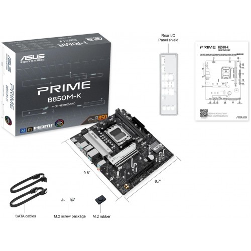 Купить материнскую плату Asus PRIME B850M-K AM5: 2xDDR5, mATX, 8ch звук, RAID, HDMI и DP