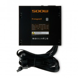 Блок питания/ Power Supply HSPD, 500W 80+ White (ATX, 2.31, Non-modular, 1x24(20+4)pin 500mm, 1xCPU 8(4+4)pin 550mm, 1xPCIe 8(6+2)pin 500mm, 1xSATA*3 400+150+150mm, 1xSATA*2 400+150mm, 1xMOLEX*2 400+150mm , Active, 120x120mm, 150x140x86mm, APFC, OVP, OPP,