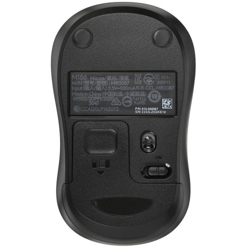 Мышь Logitech M186 черный/серый оптическая 1000dpi беспров. USB для ноутбука 2but (910-004131)