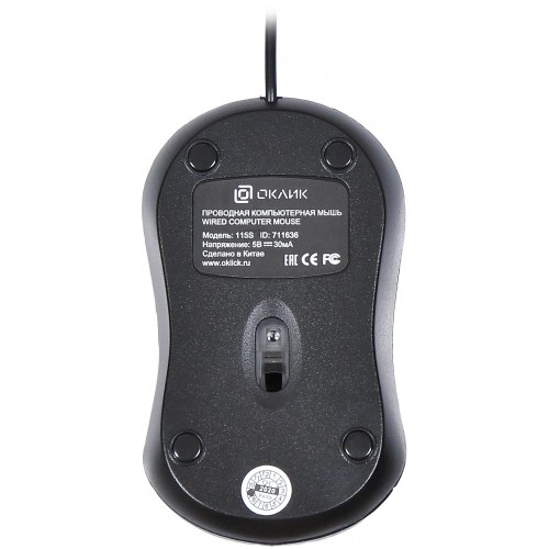 Мышь Оклик 115S черный оптическая 1200dpi USB для ноутбука 3but (711636)