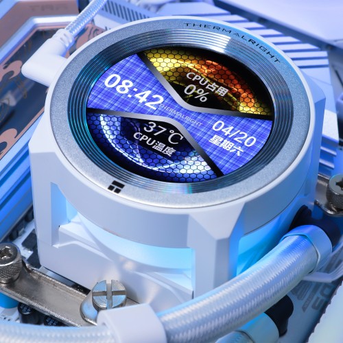 Система жидкостного охлаждения/ Water Cooling System Thermalright Core Vision 360 (360mm, LED, White, ARGB/ Fans: 3x120mm, 72.37CFM, 27.7dBA, 2000RPM/ Pump height 66mm, Rad thickness 27mm/ S: 1700, 1200, 1851, 115X, 2011, 2066, AM5, AM4) Thermalright