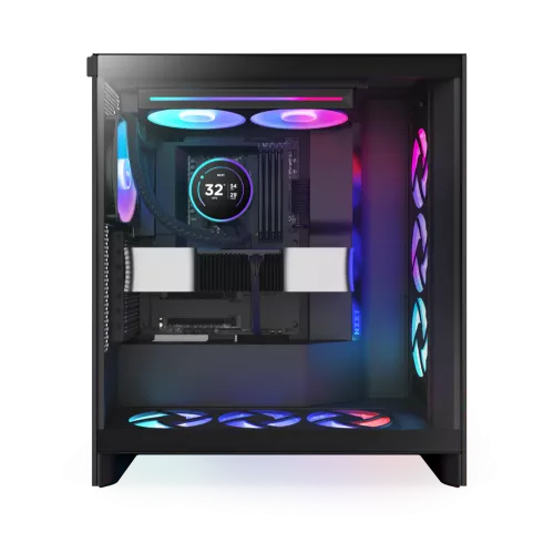 Система жидкостного охлаждения для ПК/ Water Cooling System NZXT Kraken Elite 280 RGB (250W, 280mm, LED temp., Black/ Fans: 2x140mm, 98.61CFM, 34.5dBA, 2000RPM/ Pump height 65mm, 2800RPM, Rad thickness 27mm/ S: 1851, 1700, 1200, 115X, AM5, AM4) NZXT